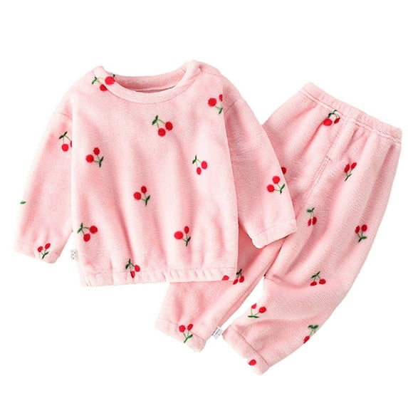 Weebloom Kids Pajamas Boys Toddler Girls Winter Long Sleeve Cartoon Prints Flannel Shirt Tops Pants Outfits Pajama Homewear Pjs Sleepwear Pink 3-4 Years