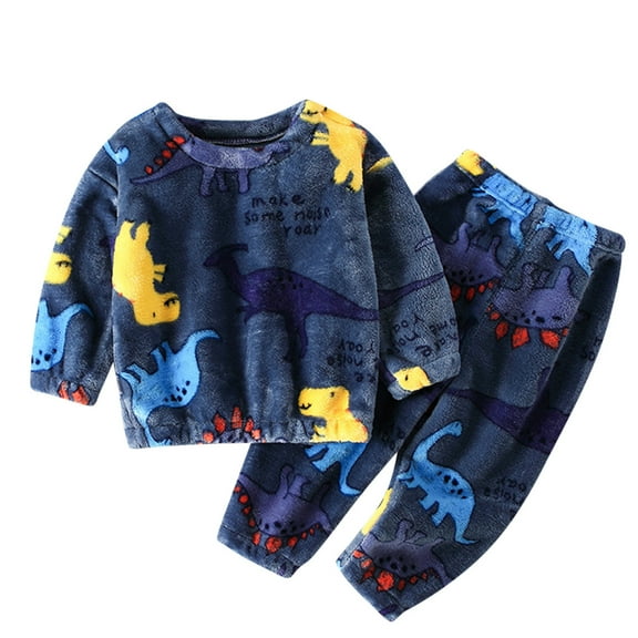 Weebloom Kids Pajamas Boys Toddler Girls Winter Long Sleeve Cartoon Prints Flannel Shirt Tops Pants Outfits Pajama Nightwear Loungewear Pjs Blue 18-24 Months