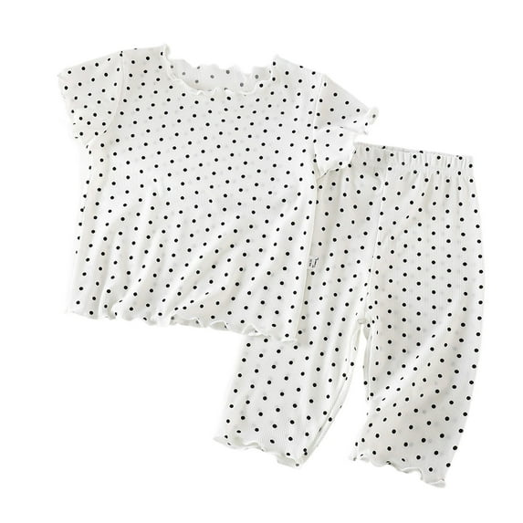 Weebloom Kids Pajamas Girls Boys Short Sleeve Air Conditioning Outfit Casual Two Piece Toddler Baby From 6 Months To 9 Years Old Nightwear Girl Pajama 6-7 Years White