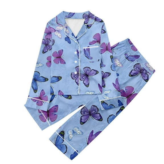 Weebloom Kids Pajamas Girls Children Casual Printed Button Down Lapel Long Sleeve Top and Pants Pyjamas Girl Pajama, 13-14 Years