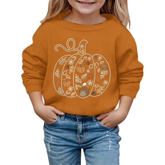 Weebloom Kids Thanksgiving Crewneck Sweatshirt Pumpkin Pullover Autumn Winter Tops Boy Girl Holiday Sweatshirts Brown