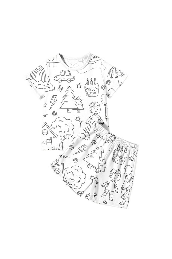 Kids Toddler Girl Summer Clothes Set Diy Hand Painted Short Sleeve T Shirt Shorts Colouring Boy Girl Can Play With Wear Outfits 2-12 Years