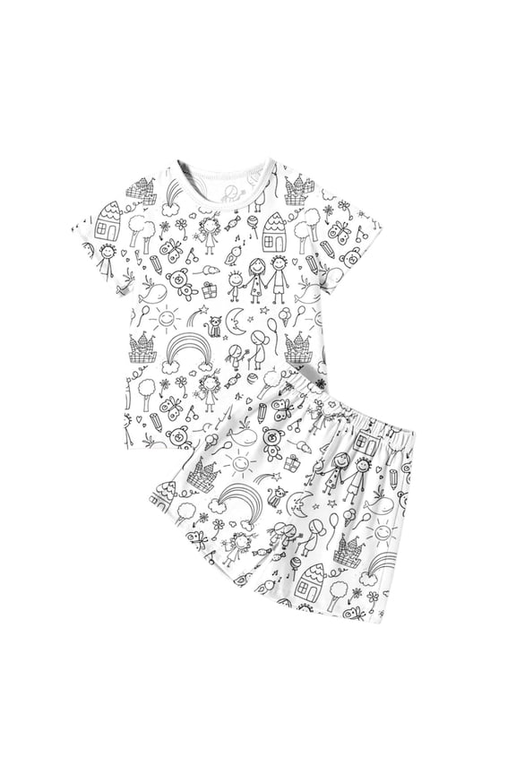 Kids Toddler Girl Summer Clothes Set Diy Hand Painted Short Sleeve T Shirt Shorts Colouring Boy Girl Can Play With Wear Outfits 2-12 Years