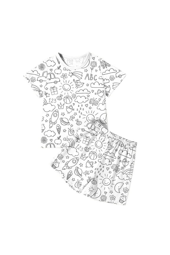 Kids Toddler Girl Summer Clothes Set Diy Hand Painted Short Sleeve T Shirt Shorts Colouring Boy Girl Can Play With Wear Outfits 2-12 Years