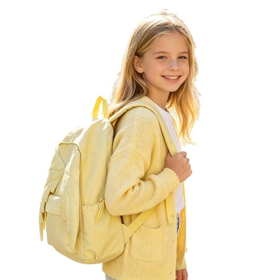 Weebloom Large School Backpack For Kids Boys Girls Cute Unisex Solid Color Wing Design Bookbag Middle High School College Light Yellow