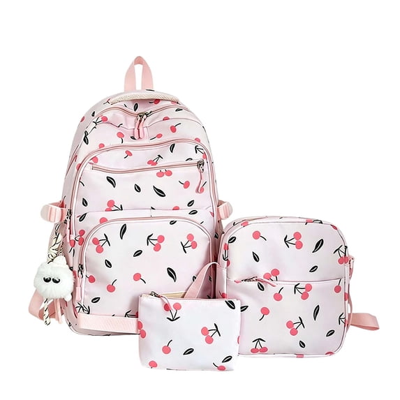 Weebloom Large School Backpack For Kids Girls Cute 3Pcs School Bags Set Adorable Cherry Printed Bookbag Middle High School College Pink