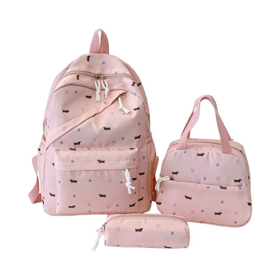 Weebloom Large School Backpack With Lunch Box Pencil Case For Kids Girls Cute 3Pcs School Bags Set Large Capacity 3 Piece Cute Cartoon Travel Bookbag Middle High School College Pink