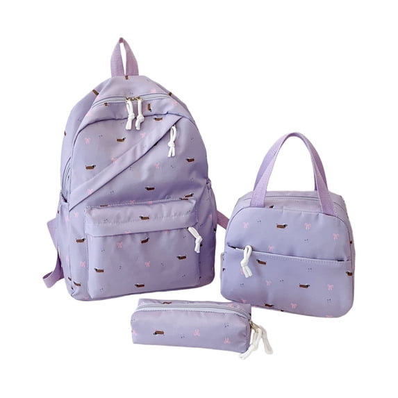 Weebloom Large School Backpack With Lunch Box Pencil Case For Kids Girls Cute 3Pcs School Bags Set Large Capacity 3 Piece Cute Cartoon Travel Bookbag Middle High School College Purple