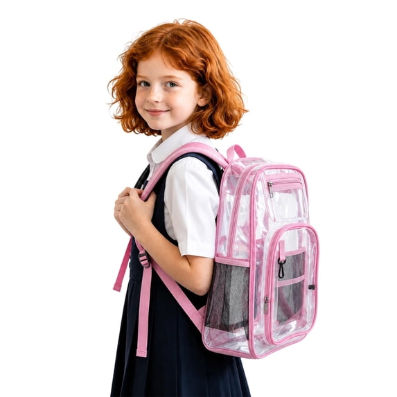 Weebloom Large School Clear Backpack For Kids Boys Girls Waterproof Lightweight Transparent Design Visibility For School Daily Use Bookbag Middle High School College Pink