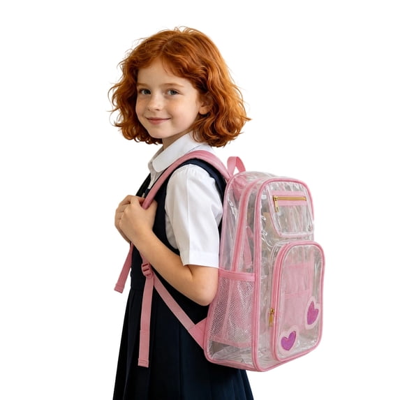 Weebloom Large School Clear Backpack For Kids Boys Girls Waterproof Transparent Backpack Front Pocket Daypack For Travel Bookbag Middle High School College Pink
