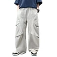 thumbnail image 1 of Weebloom Little Boy Barrel Pants Wide Leg Cargo Pants For Casual High Waisted Loose Fit With Pockets Casual Pants For Kids Trousers Light Gray 5-6 Years, 1 of 6