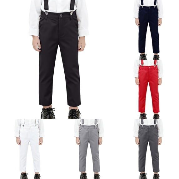 Weebloom Little Boy Dress Pants Uniform Pants Formal Flat Front Trousers With Adjustable Waistband Durable Twill Fabric Classic Fit School Pants With Pockets Black 6-7 Years