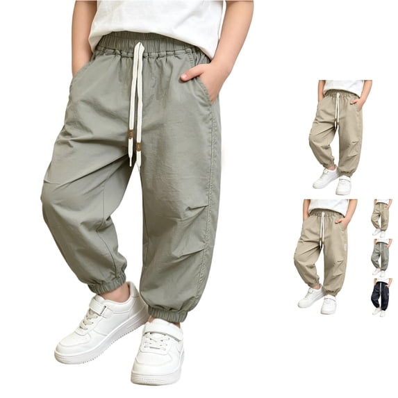Weebloom Little Boys Summer Pants Wide Leg Lightweight Toddlers Kids Breathable Outdoor Sports Trousers For Warm Weather Green 8-10 Years