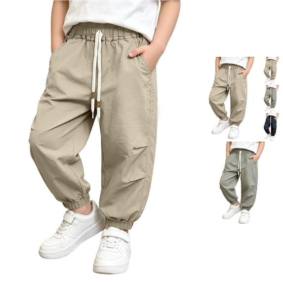 Weebloom Little Boys' Summer Pants Wide Leg Lightweight Toddlers Kids Breathable Outdoor Sports Trousers For Warm Weather Khaki 6-7 Years