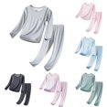 thumbnail image 1 of Weebloom Little Girl Pajamas Soft Pajama Set Cami Long Sleeve Shirts Shorts Pants Kids Outfit With Eye Mask Hair Tie Sleepwear Nightwear Pjs Loungewear Light Gray 6-7 Years, 1 of 3