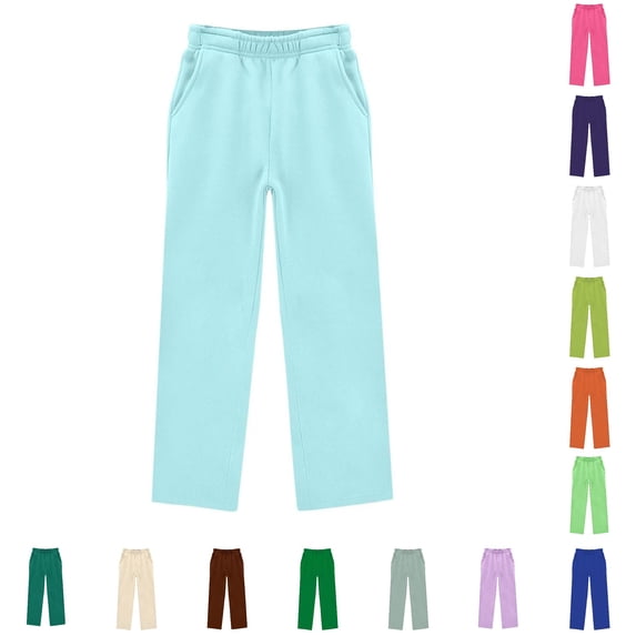 Weebloom Little Girl Wide Leg Pants Stretch Soft Casual Pants Elastic Waistband Playwear For Toddlers And Kids Trousers Light Blue 7-8 Years