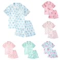 thumbnail image 1 of Weebloom Little Girls Pajamas Satin Pajama Short Sleeve Button Down Tops And Shorts Soft Silk Kids Sleepwear Nightwear Pjs Loungewear Light Blue 6-7Years, 1 of 4