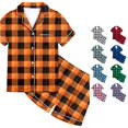 thumbnail image 1 of Weebloom Little Girls Summer Pajamas Kids Boys Pattern Printed Short Sleeve Button Down Pajamas Shorts Set Outfits Sleepwear Nightwear Pjs Loungewear Orange 6-7 Years, 1 of 4