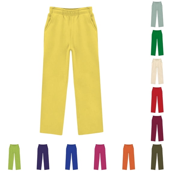 Weebloom Little Girls Wide Leg Pants Kids Stretch Soft Casual Pants With Elastic Waist Trousers Light Yellow 5-6 Years