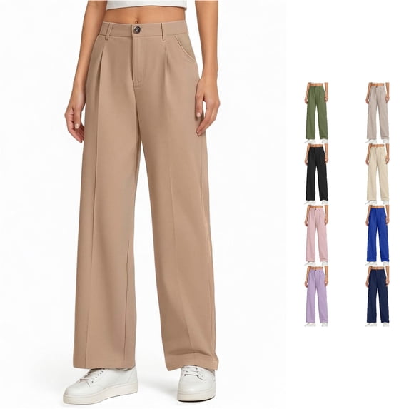 Weebloom Little Girls Wide Leg Pants Kids Uniform Dress Pants Formal Pants Preppy Trousers Khaki 6-7 Years
