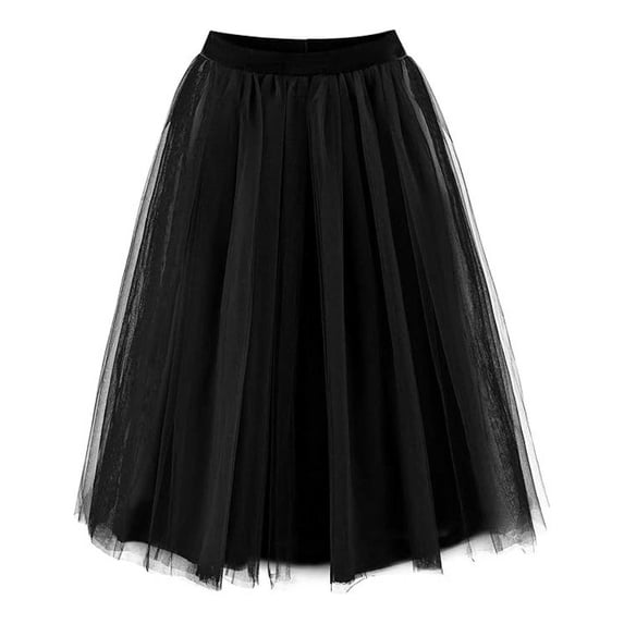 Weebloom Long Skirts For Little Girls Tiered Party Flared Skirt Midi Length Formal Elegant Tutu Skirts Black 5-6 Years