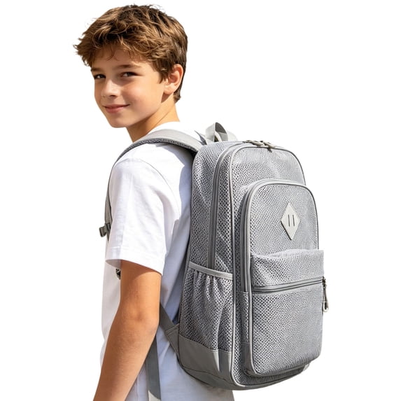 Weebloom Mesh School Backpack For Kids Boys Girls Breathable Gym Lightweight Comfortable Daily College School Large Bookbag Elementary Middle School Grey