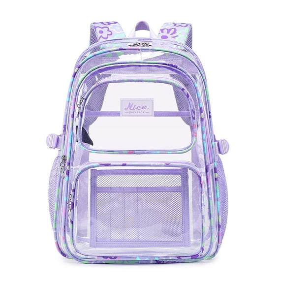Weebloom Mesh School Backpack For Kids Boys Girls Clear Backpack Waterproof Large Capacity Transparent Bag Large Bookbag Elementary Middle School Purple