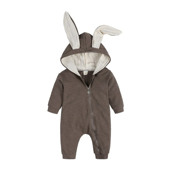 Weebloom My First Easter Baby Boy Girl Outfit Animal Bunny Long Ear Rabbit Hoodie Jumpsuit With Zipper Girls Holiday Romper Coffee 9-12 Months