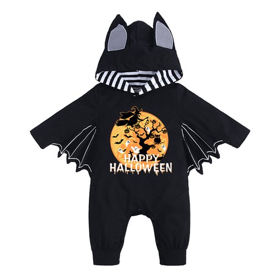 Weebloom My First Halloween Outfit Baby Boy Girl Pumpkin Clothes Bat Clothes Hoodie Romper Playsuit Jumpsuits 0-3 Months Black3