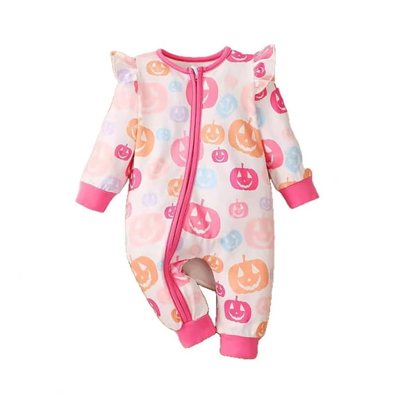 Weebloom My First Halloween Pumpkin Baby Boy Outfit Romper Jumpsuit Neutral Long Sleeve Zip Up Soft Comfortable For Dailywear Home 9-12 Months