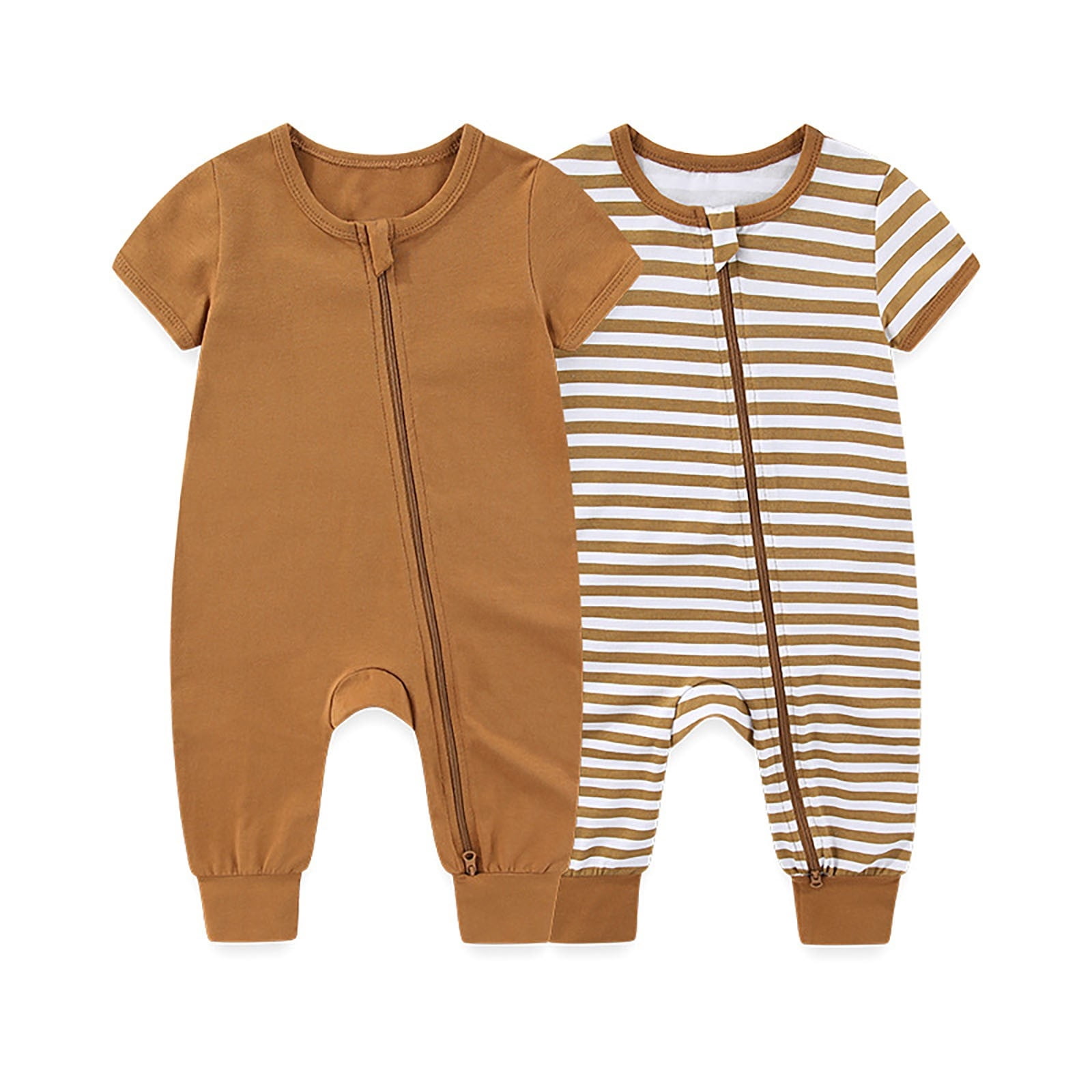 Weebloom Boy Girl Outfits 2 Pcs Footless Pajamas Romper Jumpsuit With Two Way Zipper Soft Bodysuit For Toddler Playwear Pjs Sleepers Onesies Clothes Set Brown 18-24 Months