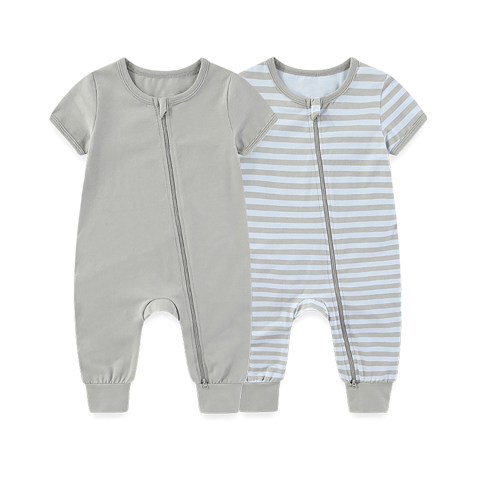 Weebloom Outfits Baby Boy Girl 2 Pcs Footless Pajamas Romper Jumpsuit With Two Way Zipper Soft Bodysuit For Toddler Playwear Pjs Sleepers Onesies Clothes Set Grey 0-3 Months