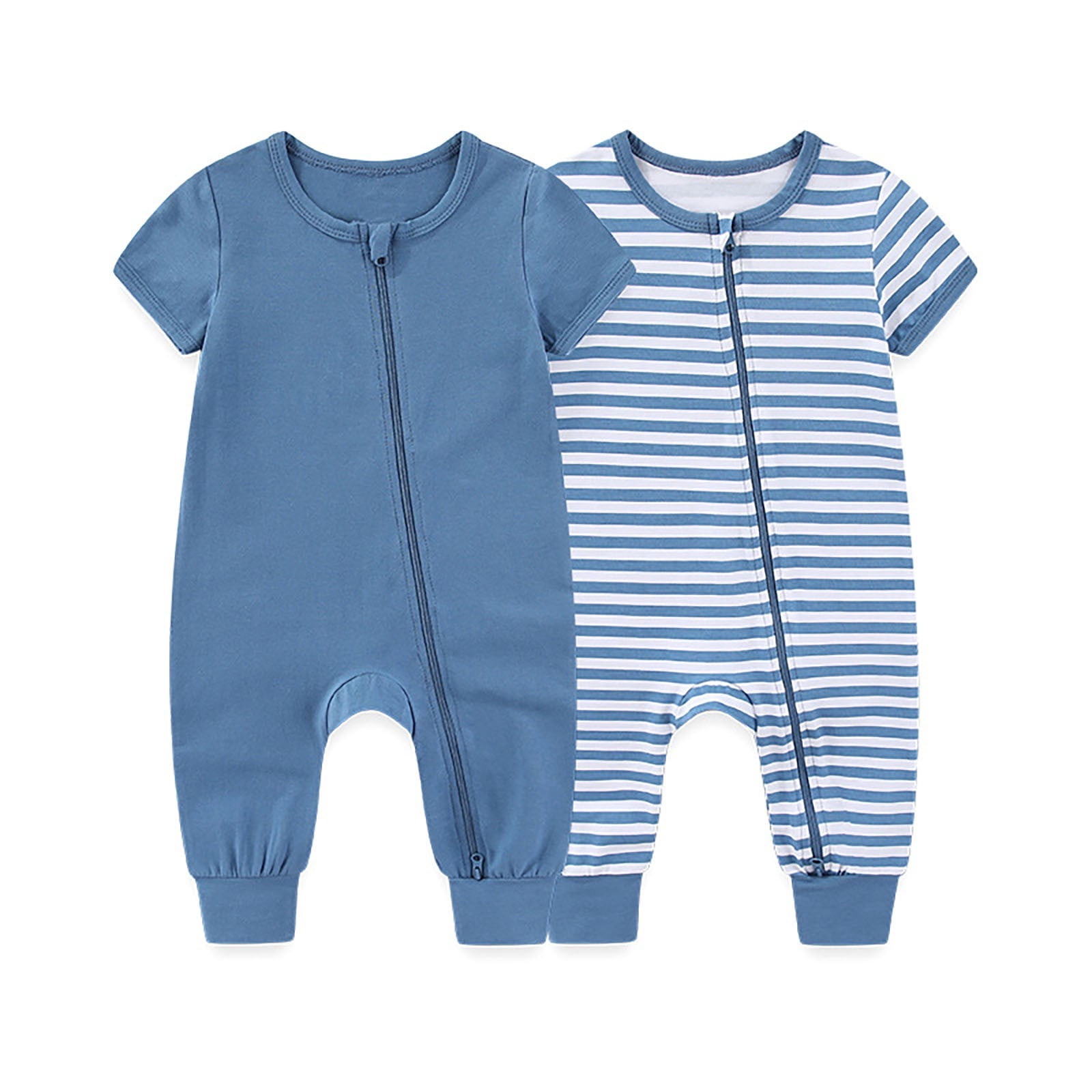 Weebloom Outfits Baby Boy Girl 2 Pcs Footless Pajamas Romper Jumpsuit With Two Way Zipper Soft Bodysuit For Toddler Playwear Pjs Sleepers Onesies Clothes Set Blue 6-9 Months