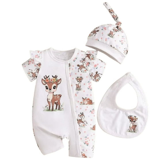 Weebloom Outfits Baby Girl Short Sleeve Cartoon Romper Jumpsuit Sleepwear 0-1 Months White