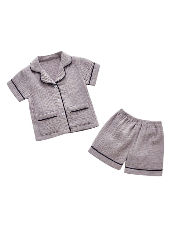 Onesies Baby Boy Kids Short Sleeves 2 Piece Button Down Classic Shorts Jumpsuit Pajamas,Grey 18-24 Months