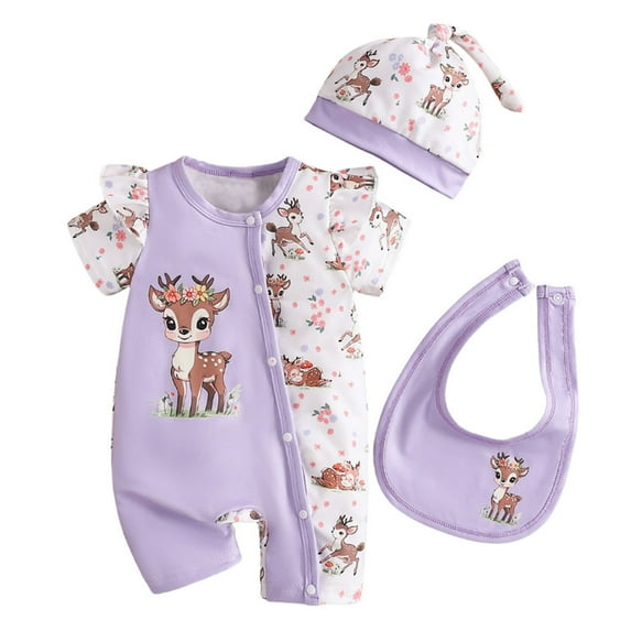 Weebloom Onesies Baby Boy Short Sleeve Cartoon Romper Jumpsuit Sleepwear 0-1 Months Purple