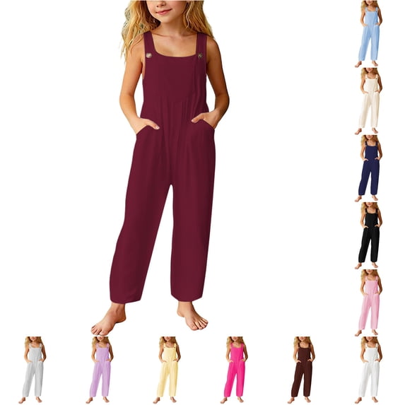 Weebloom Overalls For Little Girls Kids Jumpsuit Stylish And Casual Loose Fit Pants Overall With Pockets 7-8 Years