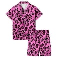 thumbnail image 1 of Weebloom Pajama Set For Tween Girl Silk Satin Leopard Short Sleeve Button Up Shirts And Shorts Summer Fall 2 Piece Set Pjs Jammies, 1 of 6