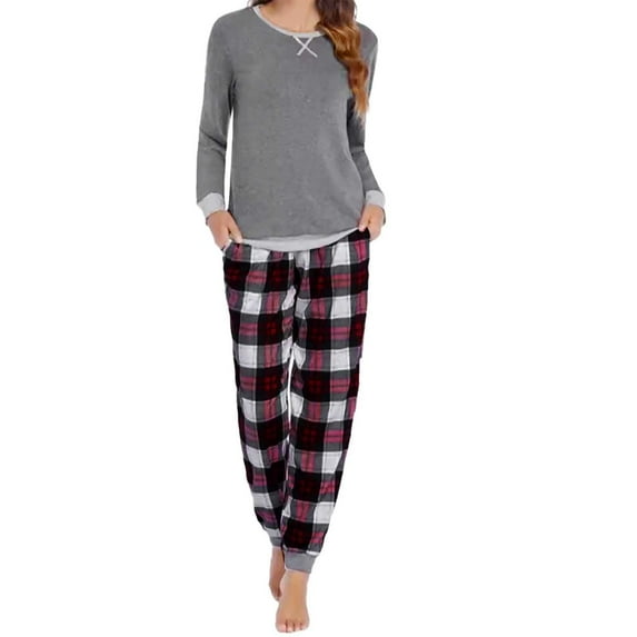 Weebloom Pajama Set Women Long Sleeve Crew Neck Comfy With Pockets Cotton Womens Pajamas Nightwear Xl