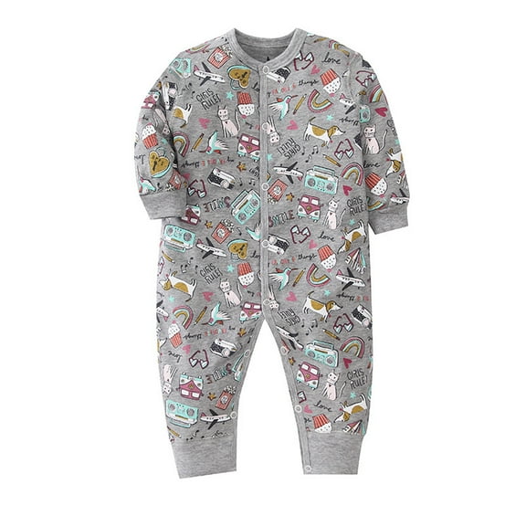 Weebloom Pajamas Baby Print Romper Jumpsuit Playsuits Clothes 12-18 Months Grey