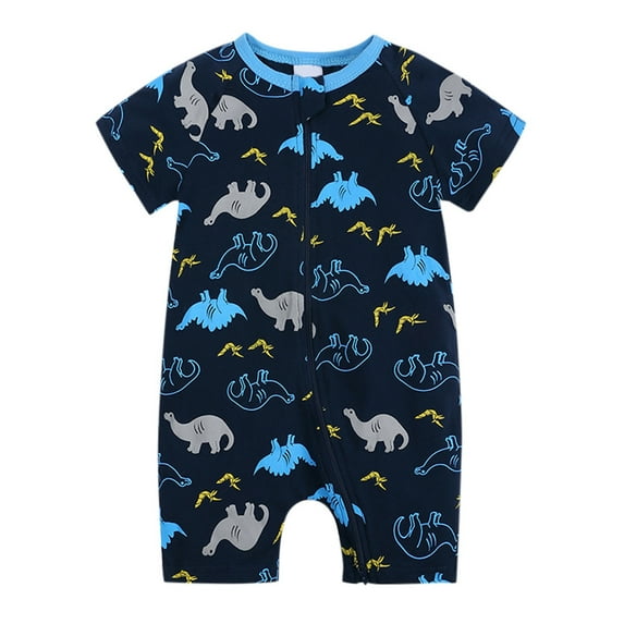Weebloom Pajamas For Baby Boys Girls Short Sleeved Print Double Zipper Crawl Suit Bodysuit Baby Boy Romper Soft 12-18 Months