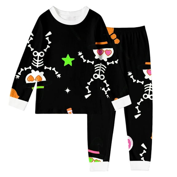 Weebloom Pajamas For Girls Boys Halloween Long Sleeve With Diy Print Comfortable 2-10 Years Pajama Pjs Homewear Sleepwear Black 4-5 Years