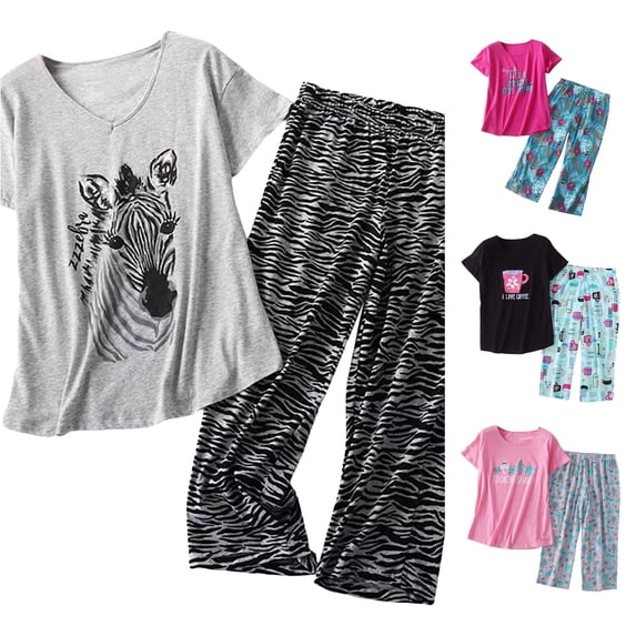 Weebloom Pajamas For Women Capri Pajamas For Set Cotton Pajamas Set Short Sleeve Tops Capri Pants Plus Sleepwear Nightwear Pjs Loungewear Dark Gray Xl