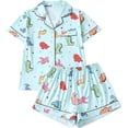 thumbnail image 1 of Weebloom Pajamas for Women Dinosaur Graphic Short Sleeve Button Up Shirts and Shorts Summer Fall 2 Piece Set Comfy Sleepwear,Size S-2Xl, 1 of 2