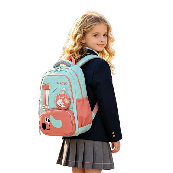 Weebloom School Backpack For Kids Boys Girls Waterproof Cartoon Puppy Print Color Block Design Bookbag Elementary Middle School Mint Green