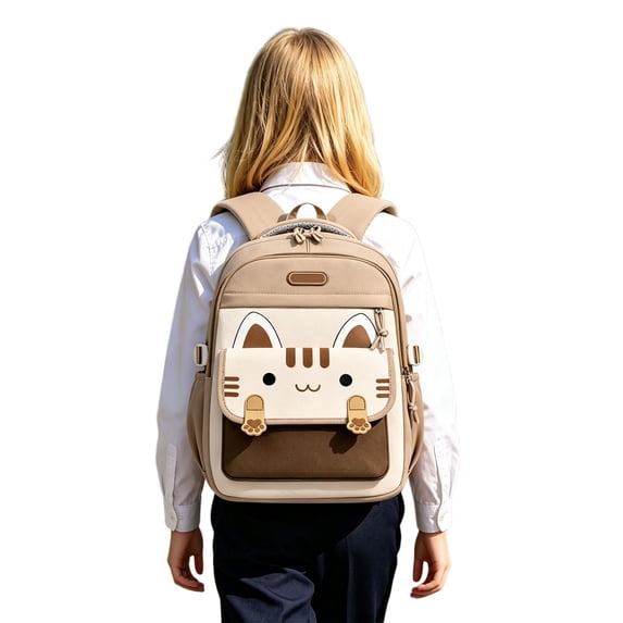 Weebloom School Backpack For Kids Boys Girls Waterproof Lightweight Backpack Cute Cat Color Design Breathable Bookbag Elementary Middle School Khaki