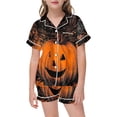 thumbnail image 1 of Weebloom Soft Halloween Pajama Set For Toddler Girl Silk Satin Pumpkin Short Sleeve Button Up Tops And Shorts Summer Fall 2 Piece Set Pjs Loungewear, 1 of 4