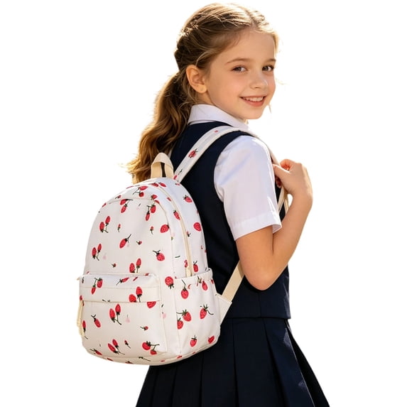 Weebloom Strawberry School Backpack For Kids Girls Cute Large Capacity Print Cartoon Backpack Bookbag Elementary Middle School White