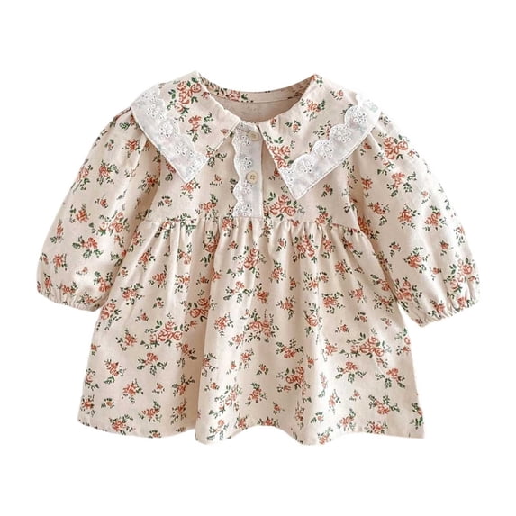 Weebloom Summer Dresses For Baby Girls Long Sleeve Stylish Floral Print Party Dress Autumn Gown For Toddler And Kids Elegant Ruffled Sleeves Girls Dress Orange 18-24 Months