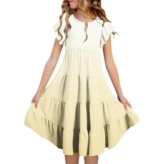Weebloom Summer Dresses For Girls,Gradient Casual Comfort 6-15 Years Teen Girl Dresses,6-7 Years